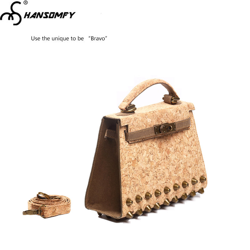 Original casual simple fashion Women handbag female cork wood shoulder bag atmosphere ne nail Lily rive messenger bag
