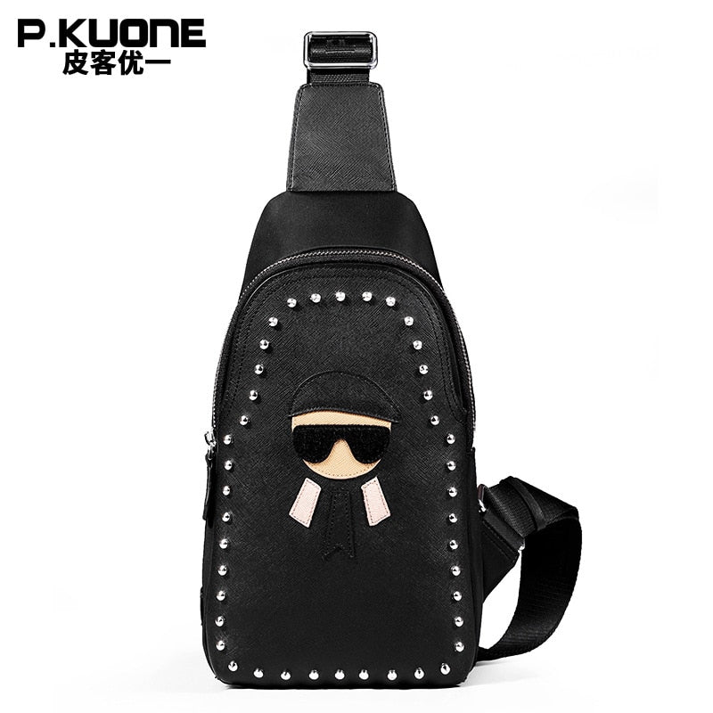 2018 Luxury Design Spli Leather Che Pack Bag Men Single Shoulder Bags Male Black College Cross body Che BagP.KUONE