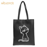 PU Leather Hangbag Women Lovely Ca Pattern Shoulder Bags Black White Women Shopping Bags Daily Use Female Tote Bag Fashion Bags