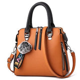 PU Leather Women Messenger Bag Fur Ball Crossbody Flap Bag Female Shoulder Bag Solid Color Handbags