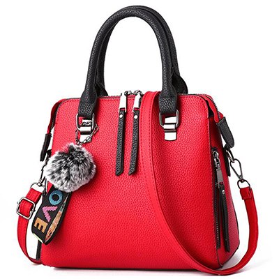 PU Leather Women Messenger Bag Fur Ball Crossbody Flap Bag Female Shoulder Bag Solid Color Handbags