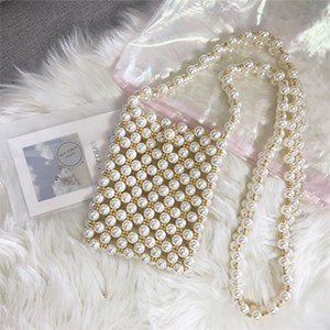 Pearls Beading Bags for Women Fashion Hollow Women Shoulder Bag Handmade Small Females Phone Messenger Bag Pearls Flap B New