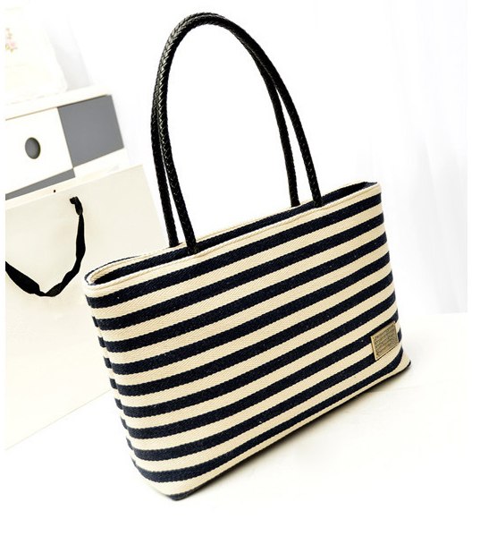 Handbag Women Bag Fashion Stripe Canvas Beach Tote Shopping Bag High Quality High Capacity Shoulder Bags Ho Tide