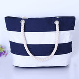 Women Canvas Bag Stripe Flower Printing Blue And White Shopping Bags Large Capacity Beach Shopping Bag