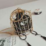 Personality Bird Cage Women Handbag Tote Metal Cage Girls Top-Handle Bags Coin Purse Fashion Party Pouch Tassel Clutch