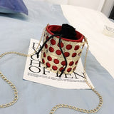 Personality Metal Bucke Crossbody Small Bag Chain Drawstring Cylinder Bag Girl Shoulder Messenger Bag