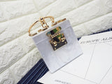 Personality Square Acrylic Clutch Evening Bag Metal Wristlets Mini Party Bag Ladies Handbag Trunk Shape Diamond Bag Purse