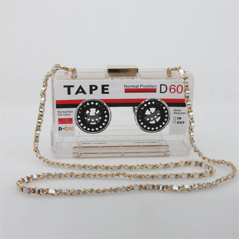 Personality Tape Cassettes evening clutch bag Shoulder handbags women Acrylic Box clutch Coin Walle Scho purse Travel bags