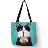 Personalized Kitty Ca Tote Bag For Women Lady Folding Reusable Linen Shopping Bag With Prin Travel Scho Bags Handbag