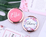Personalized Pocket Compact Mirror Floral Makeup Mirror Pink Junior Bridesmaid Wedding Favors Teacher Mother Boss Gift for Her