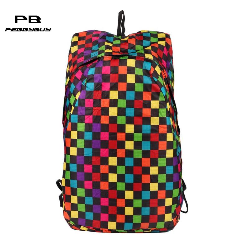 Polyester Waterproof Backpack Foldable Colorful Plaid Travel Bags Luggage for Women Men Ultralig Large Unisex Shoulder Bags