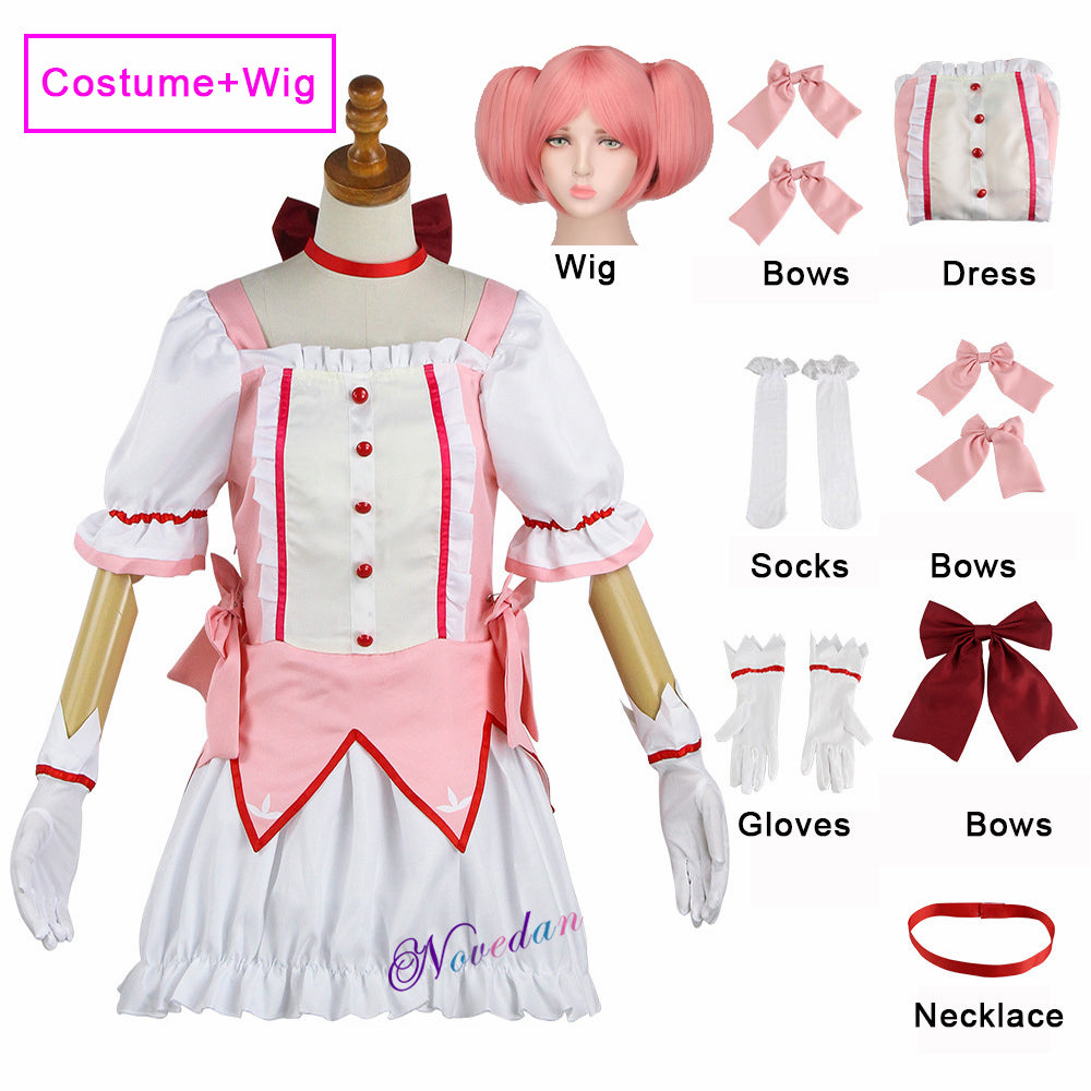 Puella Magi Madoka Magica Magical Girl Kaname Madoka Cosplay Costume School Uniform Dress Wig Anime Halloween Cosplay Costume