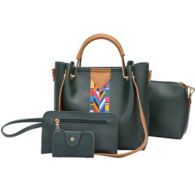 4 SPcs Colorful Straps Women Bag Se High Quality Pu Leather Handbags+Female Messenger Shoulder Bag+Small Purses Card Bag