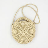 Handmade Rattan Woven Round Lady's Handbag Straw Kni Summer Beach Bag Woman Shoulder Messenger Bag Khaki Beige Tote