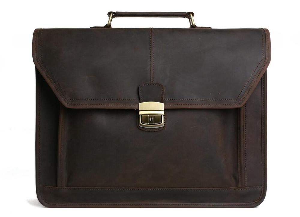 Men's Genuine Leather Briefcases Men Vintage Crazy Handmade Men Messenger Bag Laptop Bag