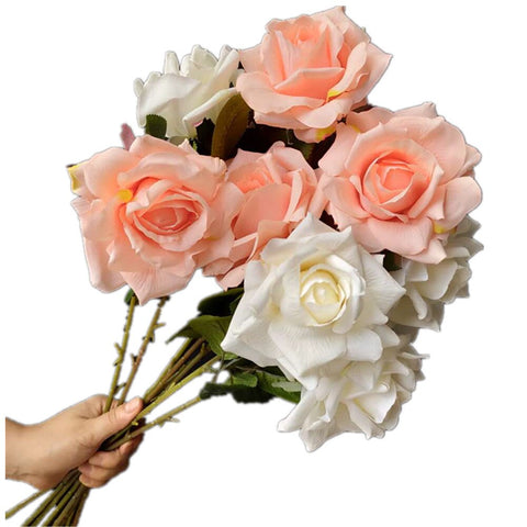 Rama de flor rosa de imitación, seda Artificial, una sola cabeza, para centros de mesa de boda, decoración Floral, 10 Uds.