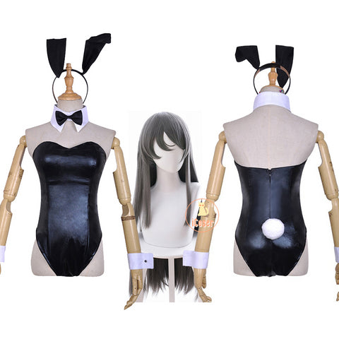 Rascal Does Not Dream of Bunny Girl Senpai Dress Mai Sakurajima Cosplay Costume Sexy Bunny Suit Gray Long Wig Rabbit Jumpsuit