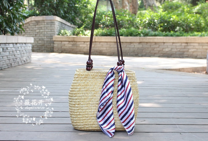 Rattan Bag Handmade Bamboo Knitting Shoulder Bags Women Casual Weave Bucke Bag Summer Ladies Woven Straw Beach Bag Female Tote