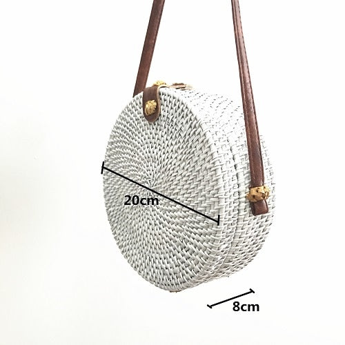 Rattan Bags White Color Straw Round Handbags for Women 2018 Bohemian Beach Shoulder Bags