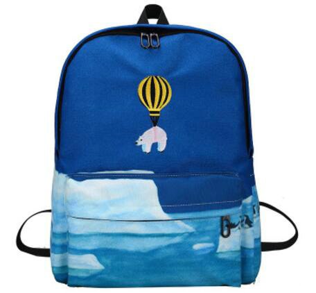 Wholesale Newe Design Fire Ballon Animal Embroidery Backpack 3D Landscape Printing Scho Bag Teenager Rucksack H126