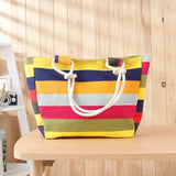 Women's Striped Colorful Rainbow Canvas Handbag 2017 Summer Bohemia Shopping Beach Bag Big Travel Shoulder Tote Bag B351