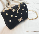 Retro Fashion Female Pearl Square Bag 2018 New High quality Woolen Women's Designer Handbag Lattice Chain Shoulder Messenger bag