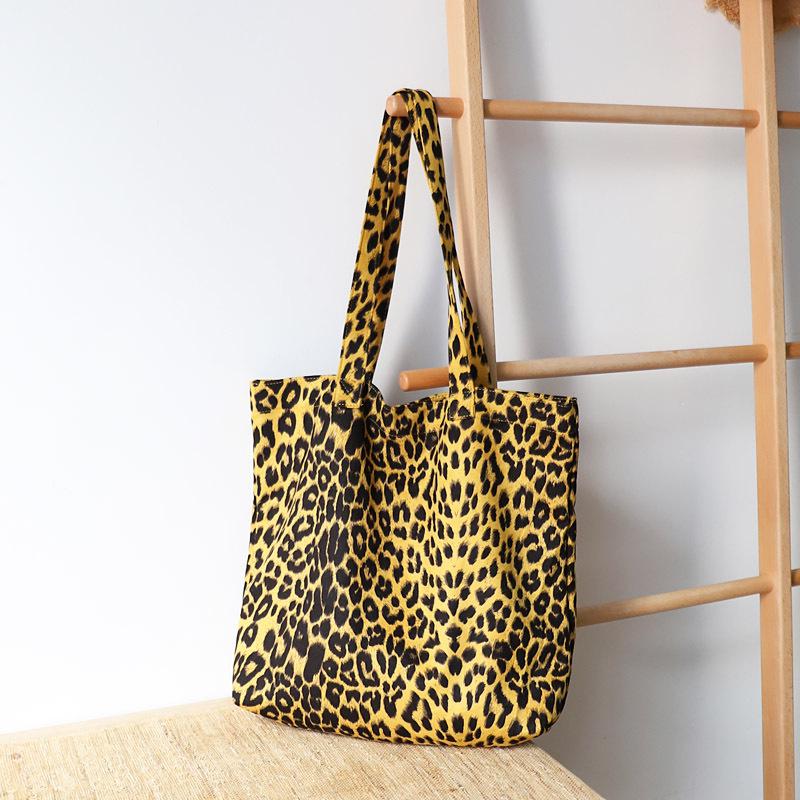 Retro Leopard Grain Shoulder Bags Reusable Shopper Bag Women Grocery Canvas Crossbody Shopping Handbags Large Capacity Totes