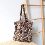 Retro Leopard Grain Shoulder Bags Reusable Shopper Bag Women Grocery Canvas Crossbody Shopping Handbags Large Capacity Totes