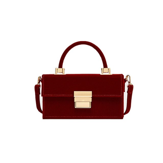 Retro small square bag red handbag handbags suede bag corduroy hard evening bag Messenger bag packe tide