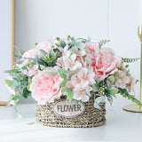 Rose Bouquet Artificial Peony Silk Flowers DIY Pink Hydrangea Plastic Fake Flowers Home Wedding Decoration Table Centerpieces