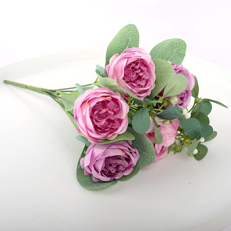 Roses Artificial Flowers Silk Peonies Pink  Bouquet Wedding Home Living Room Party Decoration Beautiful Fake Flowers