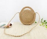 Round Straw Beach Bag Summer mini Vintage Handmade Crossbody Leather Bag Girls Circle Rattan bag Small Bohemian Shoulder bag