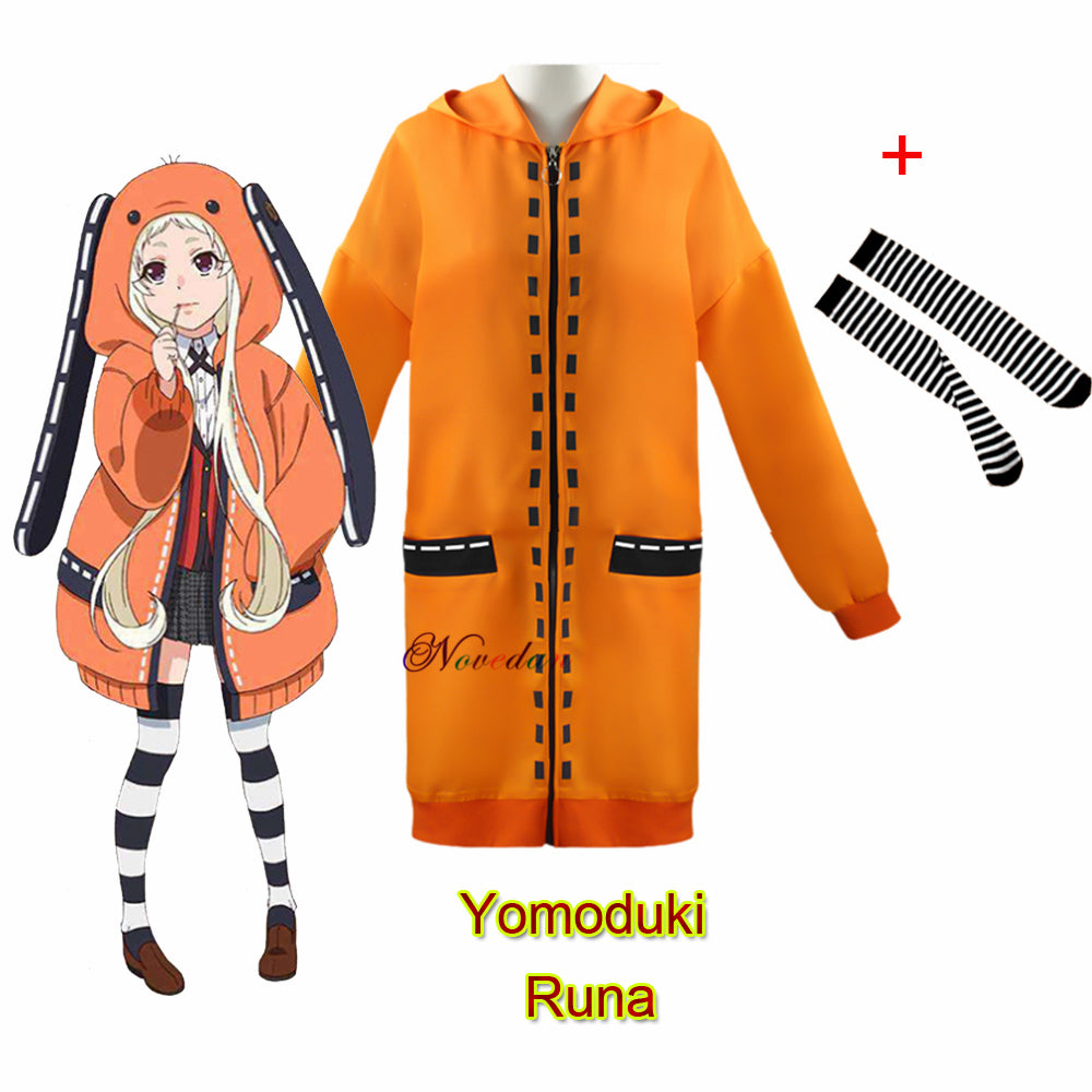 Rune Yomozuki Runa Cosplay Costume Anime Kakegurui Compulsive Gambler Women Orange Hoodie Zip Jacket Coat