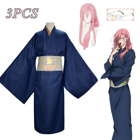 SK8 The Infinity Kaoru Sakurayashiki Cosplay Costume Dark Blue Kimono Kaoru Suit Skateboard Cherry Blossom Outfits Long Pink Wig