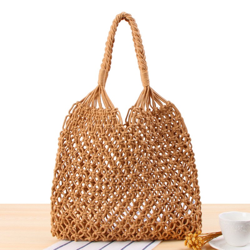 Sac A Main Popular Fashion Woven Mesh Bag Woven Rope Buckle Reticulated Hollow Straw Unlined Shoulder Bag Ne Bags