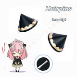 Anime Spy X Family Anya Forger Hairpins Cosplay Headwear Wig Accessories Black Hair Ornaments Conical Accessories Cos Props Girl
