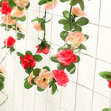 Silk Artificial Rose Vine Hanging Flowers Garland for Wall Decoration Rattan Fake Plants Leaves Romantic Wedding Home Decoration