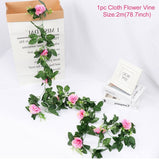 Silk Artificial Rose Vine Hanging Flowers Garland for Wall Decoration Rattan Fake Plants Leaves Romantic Wedding Home Decoration