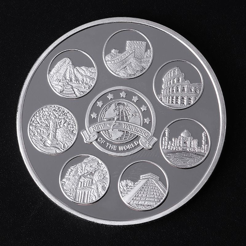 Silver World's Seven Wonders Commemorative Coin Collection Gift Souvenir Art Metal Antique Home Decoration