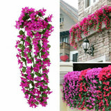 Simulation Violet Artificial Wisteria Hanging Basket Flowers Fake Leaf Garland Vine For Wedding Party Garden Outdoor Home Decor