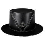 Steampunk Plague Doctor Hat PU Leather Black Flat formal Top cap for Halloween Cosplay Costume Props Magic Gentleman hat Punk