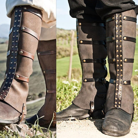 Steampunk Vintage Half Chaps Gaiter PU Leather Buckle Strap Medieval Larp Boot Shoe Cover Men Women Leg Armor For Cosplay Hiking