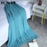 TONGDI Soft Warm Elegant Fashionable Lace Fringed Knitting Wool Blanket Pretty Gift Decor For Girl All Season Handmade Sleeping