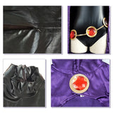 Teen Titans Raven Cosplay Costume Superhero Cloak Jumpsuits Zentai Halloween Tight clothes + Cape + waist jewelry chain