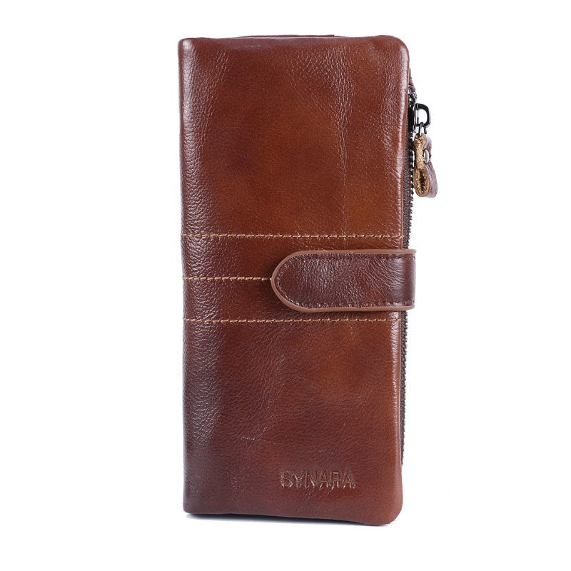The 2018 New Fir Layer Of Real Leather Men's Oil Retro High-Capacity Multi-Card Bi Long Walle Clutch Men Genuine wallet