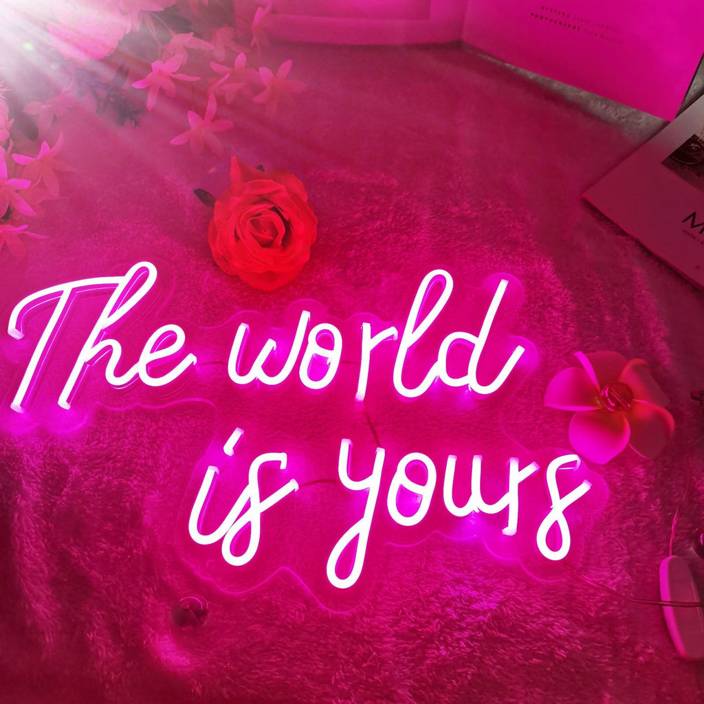 The World is Yours Neon Sign Light for Wall, Bedroom, Home, Office Decor Wall Sign for Holiday Party Gifts for Friends  Parents