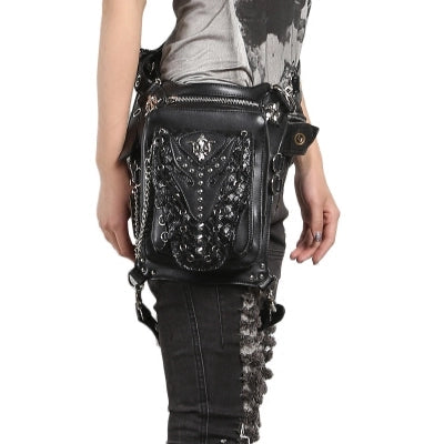 Trendy Steampunk Wai Bag for Women Men Punk Style Retro Leather Fanny Packs Vintage Multi-function Leg Bag Holster Bags