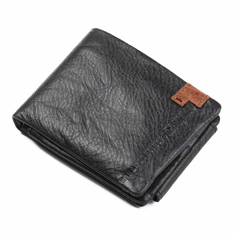 Trifold walle 100% real leather Top cowhide men wallets black purse multifunction 2016 new design