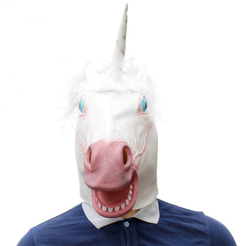 Unicorn Horse Mask Halloween Creepy Party Deluxe Novelty Costume Party Cosplay Prop Latex Rubber Creepy Head Full Face Mask