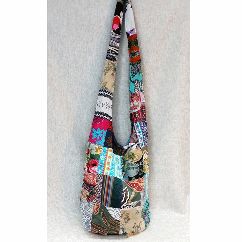 Unique Patchwork Bohemian Hippie Hipster Bag Women Shoulder Cross Body Bags Cotton Canvas Lady Girl Vintage Bucke Handbag Purse